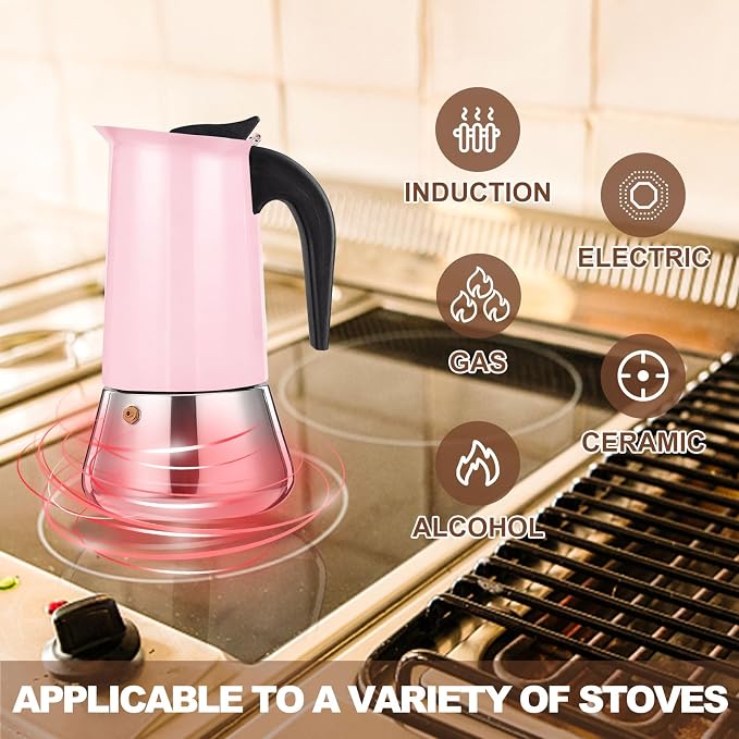 12 Cup Stovetop Espresso Maker Stainless Steel Moka Pot Stove Top Percolator Italian Coffee Makers Capable Mocha Greca Machine Cafe Classic Induction Cookers for Home and Camping 600ml 20oz