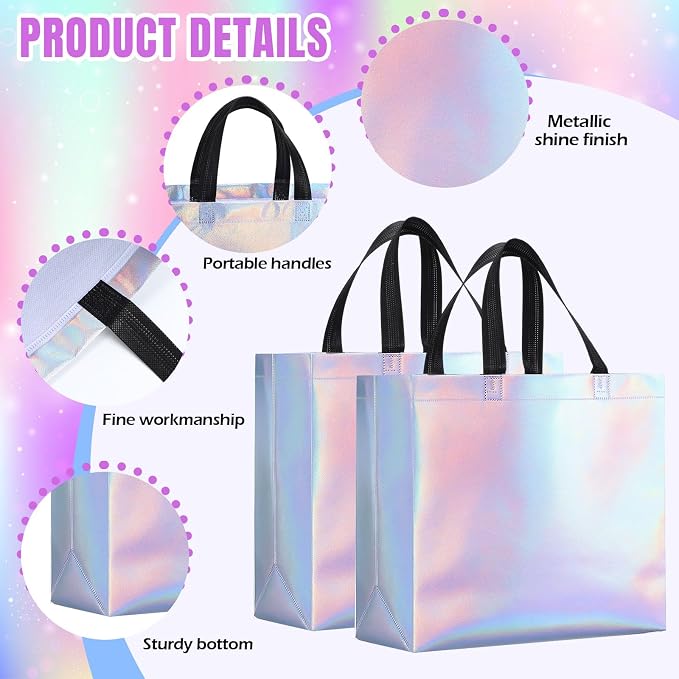 Eccliy Reusable Gift Bags Set Glossy Grocery Gift Tote Bag with Handle for Wedding, Bridal Shower, 4th of July, Summer Event(12 x 11 x 4.7 I Inch,Rainbow,80 Pcs)