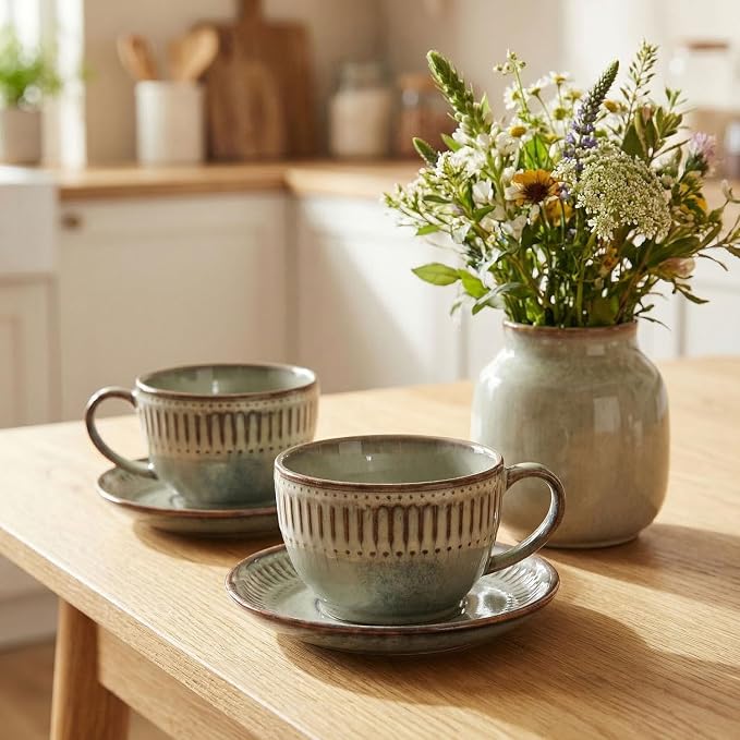Cappuccino cup with tray, 8.5 oz. Set of 4 Ceramic Coffee Cups and Saucer Set for Latte, latte art cup, suitable for latte/cappuccino/milk/tea