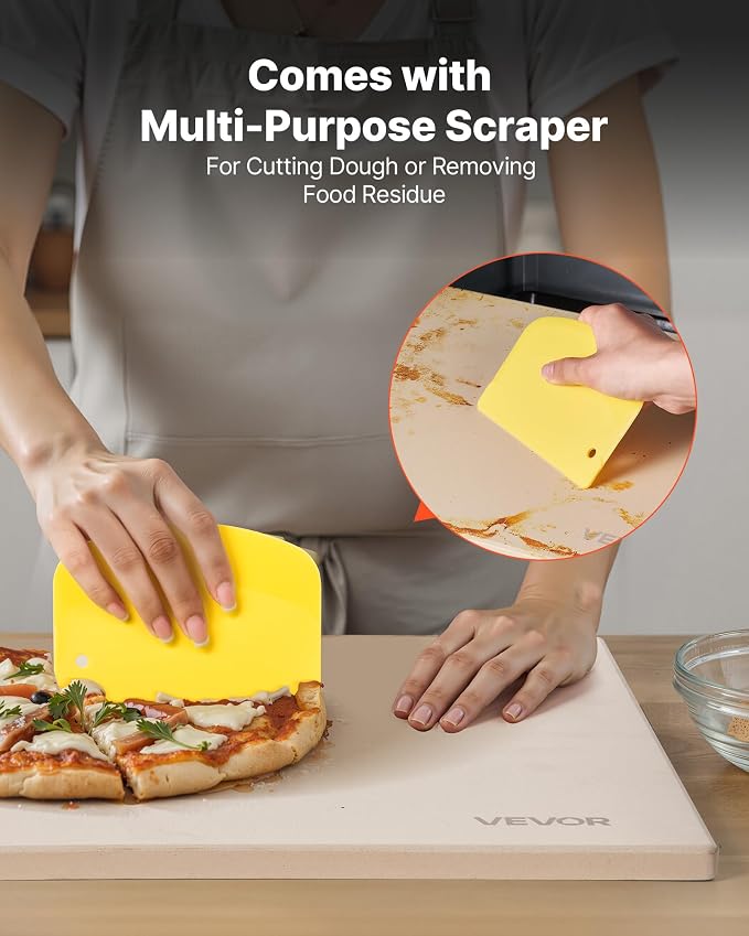 VEVOR Pizza Stone, 16 x 14 x 0.6 Inch Rectangular Cordierite Pizza Stone, Large Baking-Stone with Scraper, 1450℉ Heat-Resistant Cordierite Cooking Stones for Kitchen Bake Oven, BBQ Grill