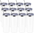 Volhoply 12 Pack Skinny Tumblers with Lid and Straw, 20oz Stainless Steel Straight Tumbler Bulk, Vacuum Insulated Coffee Mug for Home, Office, Travel, DIY (White,12 Pack)