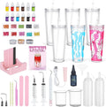 6 Pack 24 Oz Acrylic Lava Lamp Snow Globe Tumbler Diy Starter Kit, Double Wall Plastic Pre-Drilled Snowglobe Tumbler Supplies Craft Tool Set