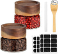 Glass Jar with Wood Lid, 2 Pack 3oz 80ml Small Glass Spice Jars with Airtight Screw Lids, Cute Coffee Containers Clear Glass Canister for Beans, Sugar, Tea, Sauce, Honey, Herb