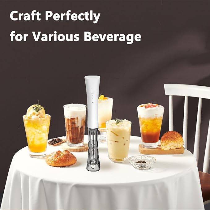 Milk Frother Wand Handheld for Coffee, 2000Mah Rechargeable Drink Mixer With Stand Whisk Cold Electric Foam Maker, 3 Speed Adjustable, Hand Free for Latte, Cappuccino, Matcha, Hot Chocolate, Egg