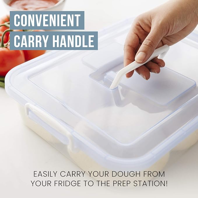 Chef Pomodoro Dough Proofing Box 14x11-In, 4-6 Proofing Balls, Blue 2-Pack | Household Pizza and Bread Dough Preparation Container With Lid, Featuring a Convenient Carry Handle for Easy Daily Carrying