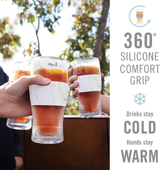 Host Freeze, Frozen Mugs, Freezable Pint Set, Beer Keep Your Drinks Cold, Double Walled Insulated Glasses, Tumbler for Iced Coffee, 16oz, Set of 2, Marble