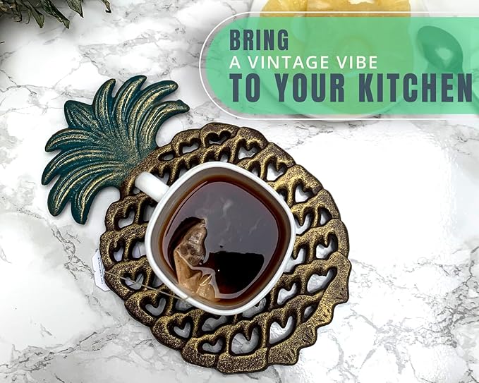 Comfify Cast Iron Pineapple Trivet - Decorative Cast Iron Trivet For Kitchen Or Dining Table - Vintage, Rustic Design - Protect your Countertop from Hot Dishes - With Rubber Pegs/Feet - Recycled Metal