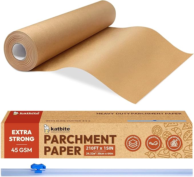 Katbite Unbleached Parchment Paper for Baking, 15 in x 210 ft, & Katbite 100PCS Air Fryer Liners Disposable, 8x5.5''