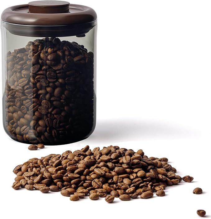 Amber Glass Coffee Canister 11OZ with Pop Lid - Airtight Jar with UV Protection to Lock in Freshness - Storage for Coffee Beans, Tea, Espresso, Sugar & Dry Food, Kitchen Countertop Container
