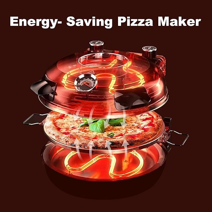 Electric Pizza Maker, 12 Inch Countertop Pizza Oven with Pizza Stone, 1200W Indoor Italian Style Pizza Cooker, Dual Heating with Independent Temperature Control, Heats Up to 800°F, Black