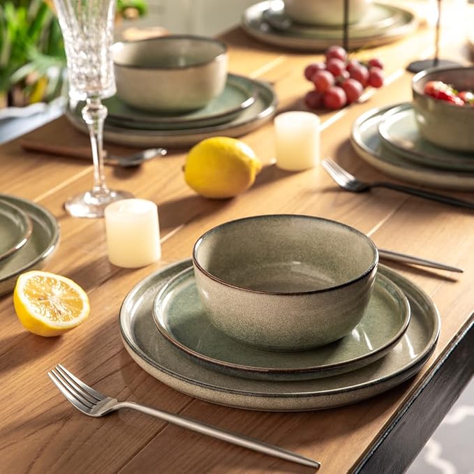 AmorArc Stoneware Dinnerware Sets,Round Reactive Glaze Ceramic Plates and Bowls Set,Highly Scratch Resistant | Dishwasher & Microwave Safe Dishes,Service for 6 (18pc)