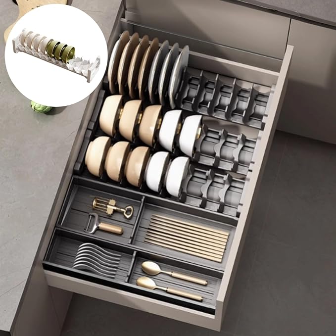 Dish Drying Rack, Stainless Steel Adjustable Bowl Plate Drainer, Pot Lid Holder, Plate Organizer for Cabinet for Cutting Boards, Cooling Racks (Milk White,18.11 * 4.72 inch,Bowl Drying Rack)