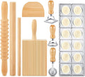 Tioncy 9 Pcs Pasta Making Tool Set Wood Gnocchi Board with Ravioli Mold Raviolo Maker Raviolo Stamp Rolling Pin Gnocco Maker for Home Cooks Kitchen Gift (Classic Gnocchi Board with Ravioli Mold Set)