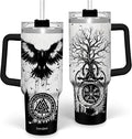 Viking Gifts for Men, 40oz Stainless Steel Insulated Coffee Tumbler With Lid & Straw, Travel Cup Gift for Husband Dad, Christmas Birthday