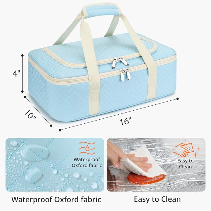 Insulated Casserole Carrier - Portable Casserole Carrier for Hot or Cold Food, Lasagna Holder for Parties,Picnic,Cookouts,Traveling - Fits 9" x 13" Baking Dish (Blue)