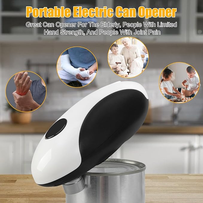 Electric Can Opener, Automatic Handheld Jar with Safe Cut, Rechargeable Bottle Kitchen Tool, Easy to Use for Seniors Adults