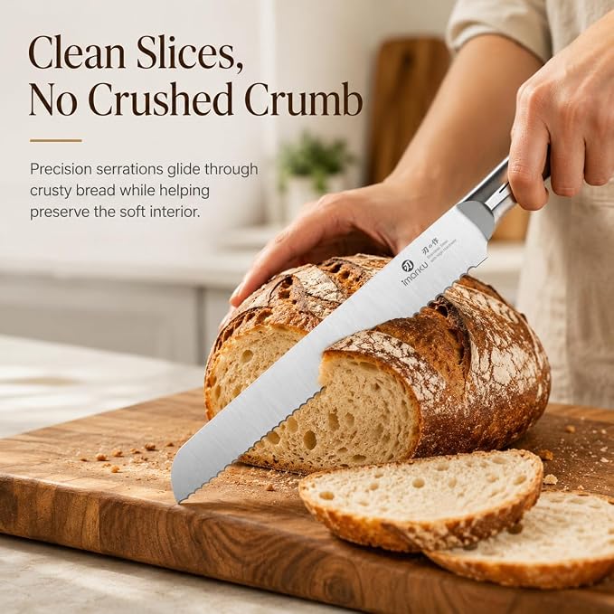 imarku Serrated Bread Knife 10 Inch, Japanese Razor Sharp High-Carbon Stainless Steel Bread Cutting Knife with Ergonomic Handle for Homemade Bread/Sourdough/Bagels/Cake Clean Low-Crumb Cuts