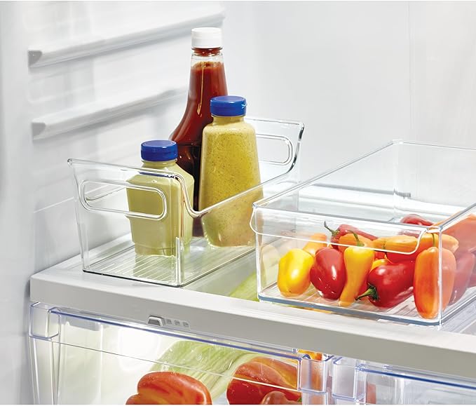 iDesign Large Stackable Fridge or Freezer Bin with Front Handle - Set of 3 - Clear - Made in USA