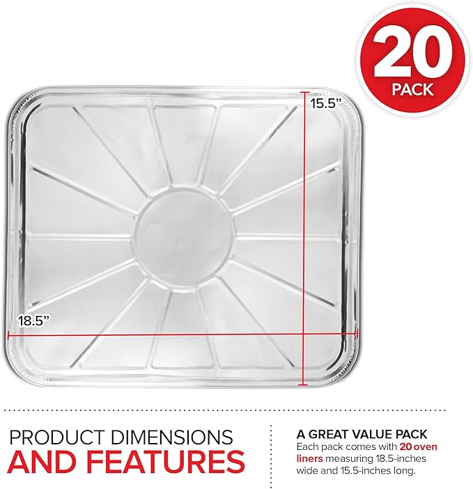 Disposable Foil Oven Liners (20 Pack) Aluminum Foil Oven Liners for Bottom of Electric Oven & Gas Oven, Reusable Oven Drip Pan Tray for Cooking & Baking, Disposable Baking Mats - Stock Your Home