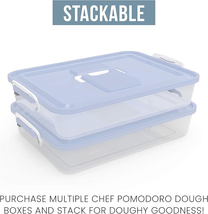 Chef Pomodoro Pizza Dough Proofing Box, 14 x 11-Inch, Preparation Container with Lid, Fits 4-6 Proofing Balls, Household Pizza and Bread Dough Tray With Convenient Carry Handle (Blue)