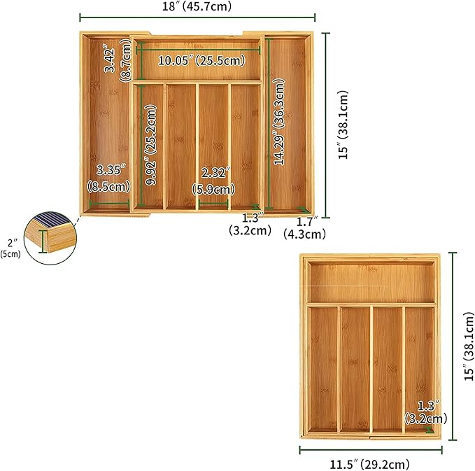 Utoplike Bamboo Expandable Kitchen Drawer Organizer and Bamboo Cutlery Tray Silverware,(11.5"-18") W X 15" H X 2.4“D (Small)