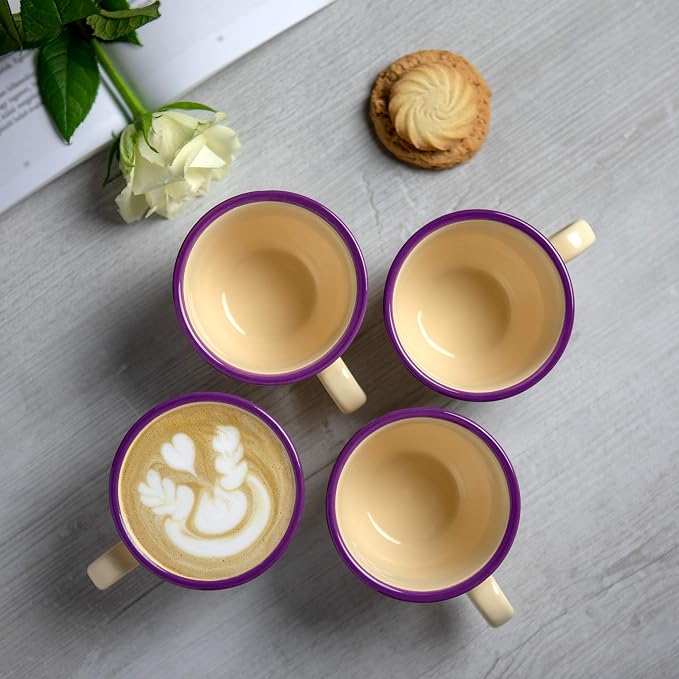 City to Cottage Handmade Lavender Floral Purple And Cream Ceramic 8.4oz/250ml | Cappuccino, Coffee, Tea Cup and Saucer, Unique Designer Pottery for Tea Lovers
