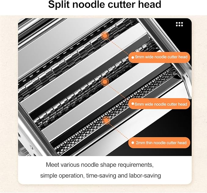 Pasta Maker Machine, 9 Adjustable Thickness Settings, 3 Adjustable Widths, 2-in-1 Noodles Maker with Rollers and Cutter, Perfect for Spaghetti, Fettuccini, Lasagna or Dumpling Skin,Silver