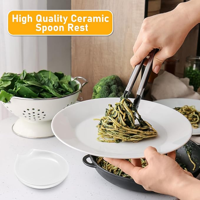 Irenare 8 Pcs Ceramic Spoon Rest for Stove Top, 3.74 Inch Porcelain Spoon Holder, Coffee Utensil Rest Heat Resistant Dishwasher Safe for Home Kitchen Accessories Gift(Black, White)
