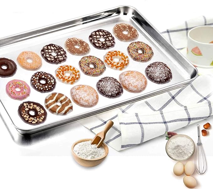 TeamFar Baking Sheet Set of 4, Stainless Steel Baking Pan Cookie Sheet | 16/ 12.5/ 10/ 9.3 Inch Toaster Oven Sheet Pan Tray for Baking Roasting, Non Toxic & Healthy, Mirror Finish & Dishwasher Safe
