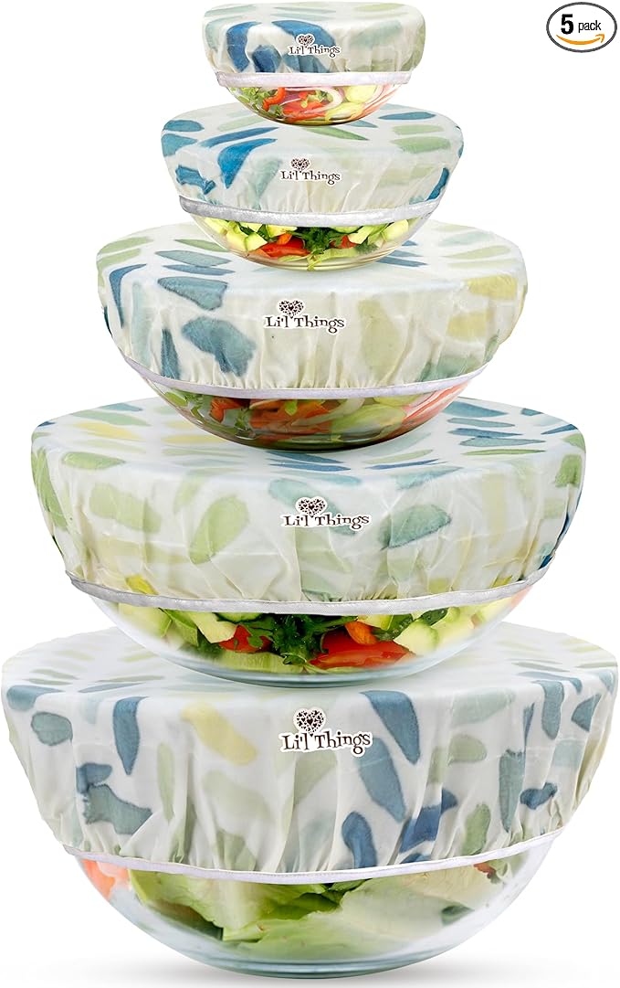 Beeswax Bowl Covers Set of 5 (XS–XL) – Reusable Elastic Food Covers for Bowls – Organic Cotton with Beeswax, Washable & Plastic-Free | Li’l Things – Paintbrush