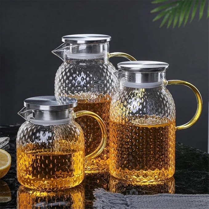 Beverage Serveware Glass Water Pitcher with Filter Lid and Pouring Spout Heat Resistant Glass Carafe for Hot Cold Beverages Homemade Ice Tea Bottle Water Carafe(1.5L)