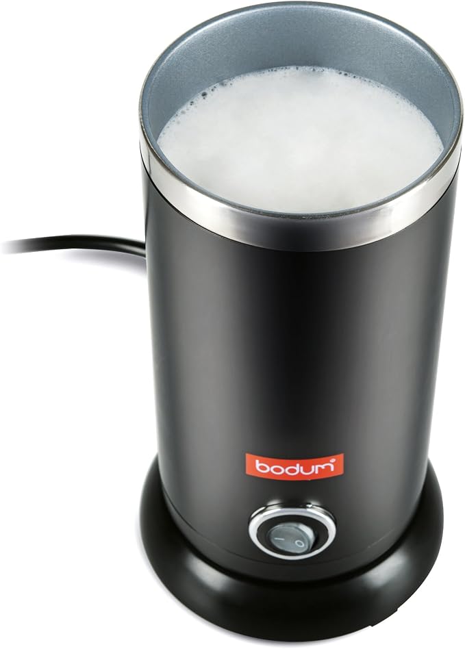 Bodum Electric Milk Frother Black 10oz | Non-Stick Interior | Stainless Steel Body | Auto Shut-Off | Pack of 2