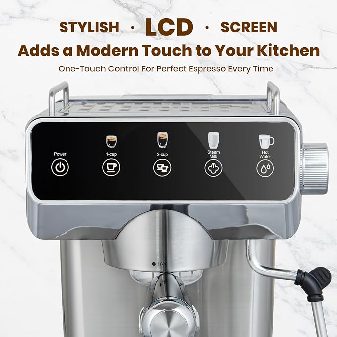 Expresso Coffee Machines with Touchscreen 20 Bar Professional Espresso Maker with Milk Frother & Hot Water, Stainless Steel Coffee Maker for Latte Americano, Cappuccino Machine for Home Office