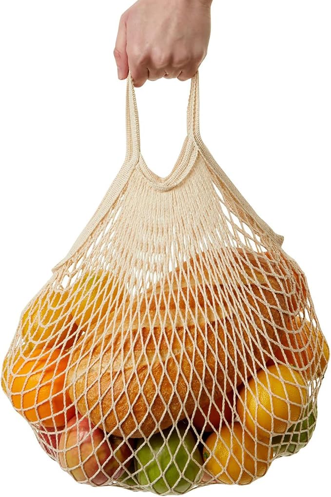 FixtureDisplays® 3 PK Reusable Cotton Mesh Grocery Bags, Lightweight Washable String Bags for Shopping, Fruits, Beach & Daily Use 22049-3PK-1D