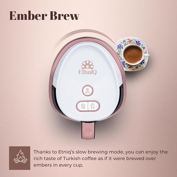 ETHNIQ Turkish Coffee Maker - 100% BPA Free, 120V, 1 to 4 Cup Brewing Capacity with Cook Sense Technology for Delicious Cup of Turkish & Greek Coffee, Turkish Coffee Pot (White)