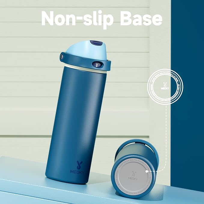 Meoky 24 oz Insulated Water Bottle: Stainless Steel for Travel Gym, Denim | 2-in-1 Straw and Spout Lid, Leak Proof, Cold for 24 Hours, Fits in Car Cup Holder, BPA-Free
