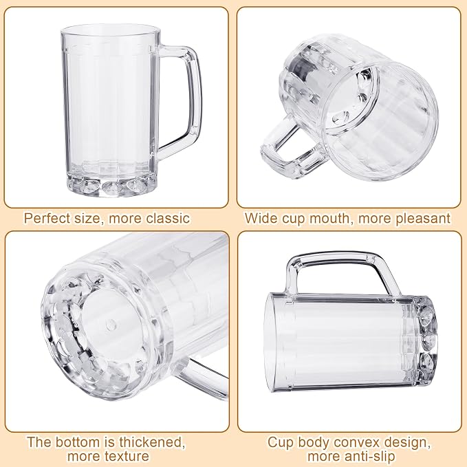 Mifoci 20 Pcs Plastic Beer Mugs with Handles 12 oz Oktoberfest Beer Stein Bulk Reusable Drinking Cups Glasses for Bavarian Party Supplies Cocktail Beverages Alcohol Soda