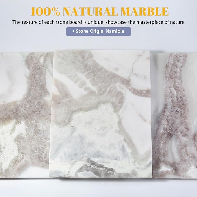 Koville Marble Cutting Board for Kitchen, 16x12 Inches Large Marble Slab Cheese Board, Rectangular Serving Board for Baking Charcuterie Pastry, Natural Stone Board for Countertop (Namib Picasso)