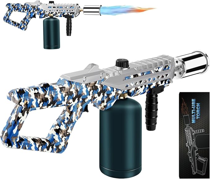 Propane Torch Gun-Powerful Grill Torch Gun, Kitchen Torch Gun with Adjustable Flame, Flamethrower, High Power Cooking Torch for BBQ, Baking, Campfire, Welding (Propane Tank Not Included)