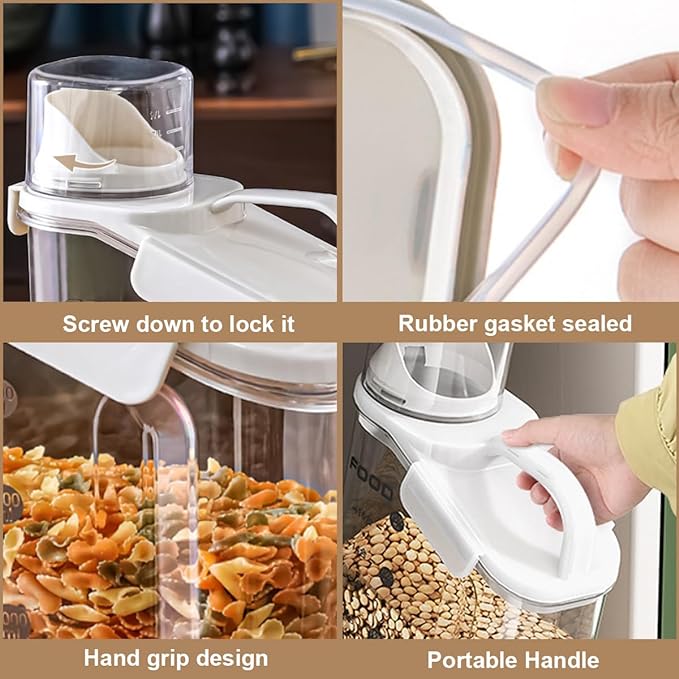 LANGMINGDE 1 Piece Cereal Containers Storage, 2.8L/95oz Airtight Large Dry Food Storage Containers with Pouring Spout Measuring Cup for Snacks Grain Rice,BPA Free Dispenser Plastic Bin, 1PC