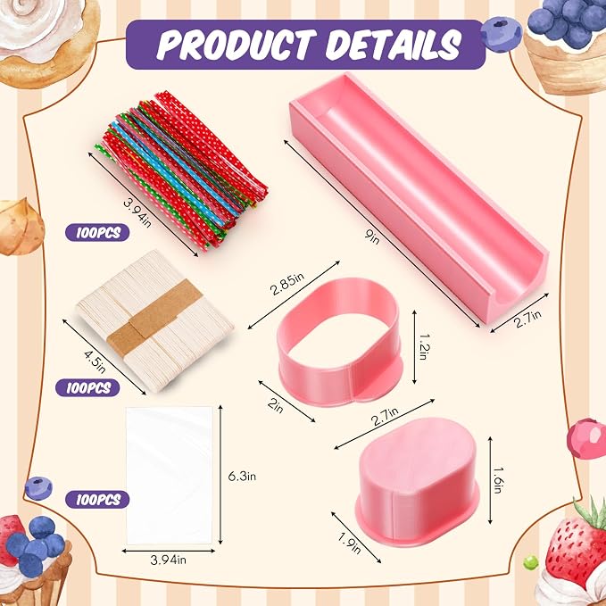 Cakesicle Cutter, Cakesicle Mold Set with 9in Tray, Cake Pop Mold with 100 Sticks, 100 Bags and 100 Ribbons, Baking Tools for Baby Shower Home Birthday Parties Wedding Desserts