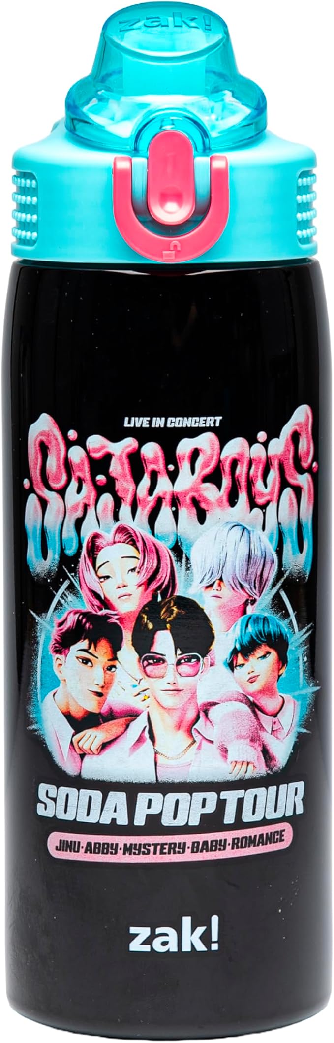 Zak Designs KPop Demon Hunters Sage Kids Water Bottle For School or Travel, 19oz Stainless Steel Water Bottle With Straw and Leak-Proof, Pop-Up Spout Cover, BPA Free (Saja Boys Soda Pop Tour)