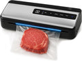 Vacuum Sealer for Food Saver & Preservation 80kPa - Powerful Suction Bag Sealer Dry/Moist/Liquid Modes - Vacuum Sealing Machine with Built-In Cutter, Bag Roll & 10 Bags Kit (Silver)