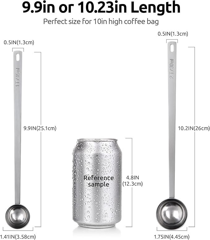 U-Taste 600ºF Heat Resistant BPA Free Silicone Spatula Set of 4 (Multicolor), and 18/8 Stainless Steel 10in Extra Long Coffee Scoop Set of 2, 1&2Tbsp(15&30ml)