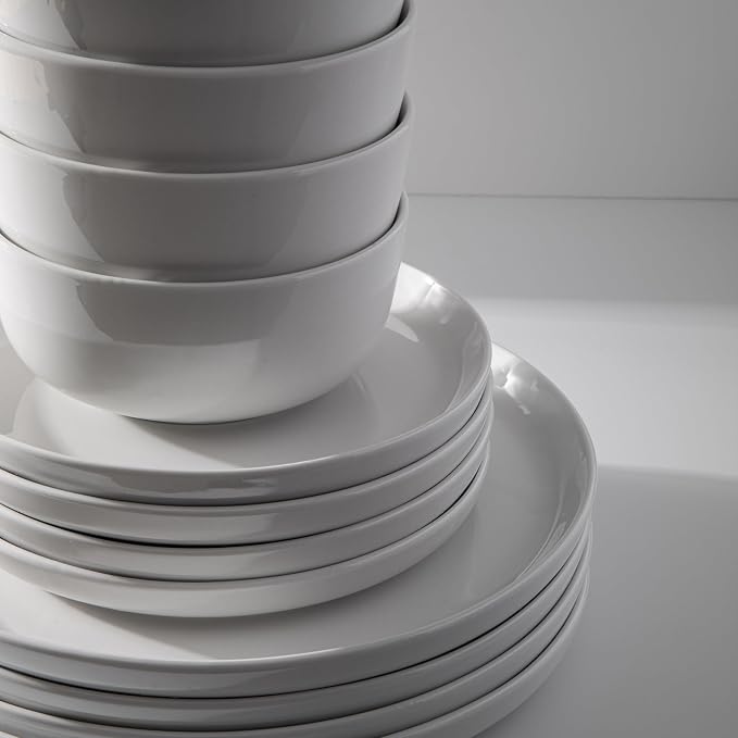 Dinnerware Sets, Fine Porcelain Dinnerware Sets, Plates and Bowls Sets, Dishes, 12-Piece Service for 4, Soft White