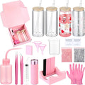 Baderke 20 Pcs Snow Globe Tumbler DIY Kit 16 oz Tumbler Squeeze Bottle, Glitter, Funnel Tweezer Silicone Cup Cradle Measuring Cup Glove Flashlight Buffer for Beginner(Pink,Classic)