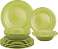UPware 12 Piece Beaded Melamine Dinnerware Sets, Outdoor Dishes Set, Plates and Bowls Sets, Service for 4, Green