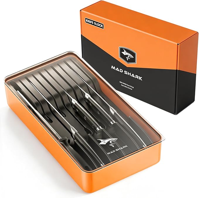 MAD SHARK 2-in-1 Detachable Knife Block & Silverware Organizer, Drawer Knife Holder for 10 Knives, BPA-Free, Blade-Safe Slots, Save Counter Space, Kitchen Drawer or Counter Storage, No Knives
