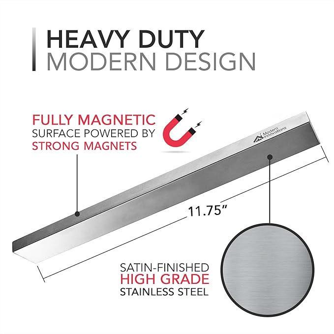 Modern Innovations 12 Inch Magnetic Knife Holder for Refrigerator, Magnetic Knife Holders for Fridge or Kitchen Wall No Drilling, Magnet Strips for Knives & Metal Utensils, Tool Rack, Stainless Steel