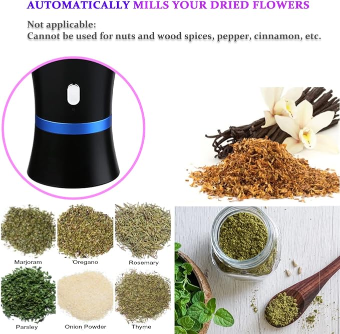 Spacenight Electric Herb Grinder COMPACT for Flower Buds, USB-Rechargeable, 2pcs 1.7oz Glass Herb Chamber - Ideal for Everyday Carry